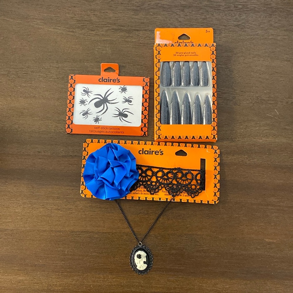 Claire’s Halloween Accessories Bundle (choker, nails, sticker tattoos)